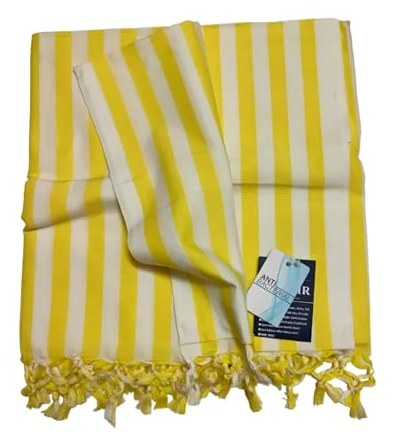 SHISHIR Craft Store Strip Pattern 100% Cotton Thin Blanket for Light Weight Top Sheet Odhne wali chadar | AC and Rainy Season | Travelling |Quick Absorption & Faster Drying (Yellow White)