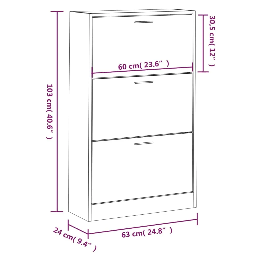 Shoe Cabinet High Gloss White 63x24x103 cm Engineered Wood