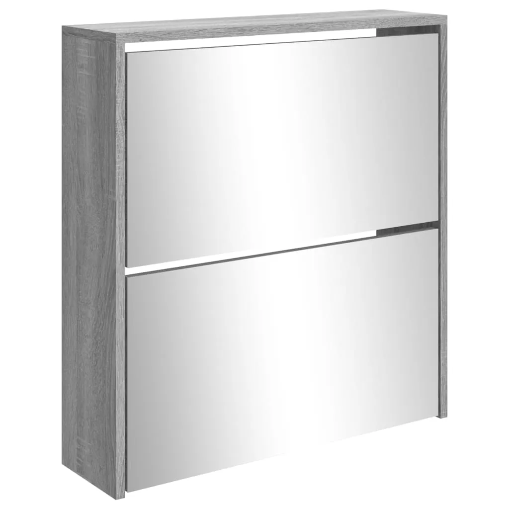 Shoe Cabinet with Mirror 2-Layer Grey Sonoma 63x17x67 cm