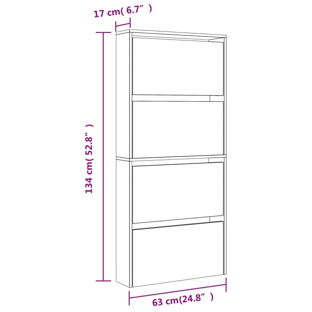 Shoe Cabinet with Mirror 4-Layer High Gloss White 63x17x134 cm