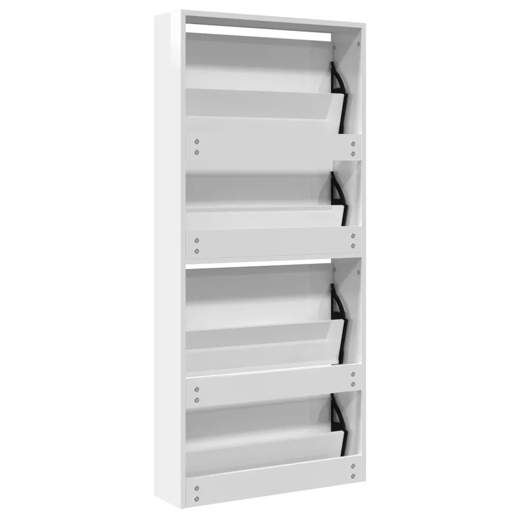 Shoe Cabinet with Mirror 4-Layer High Gloss White 63x17x134 cm