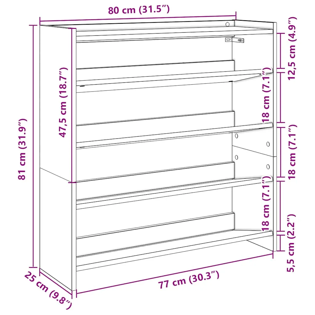 Shoe Rack White 80x25x81 cm Engineered Wood