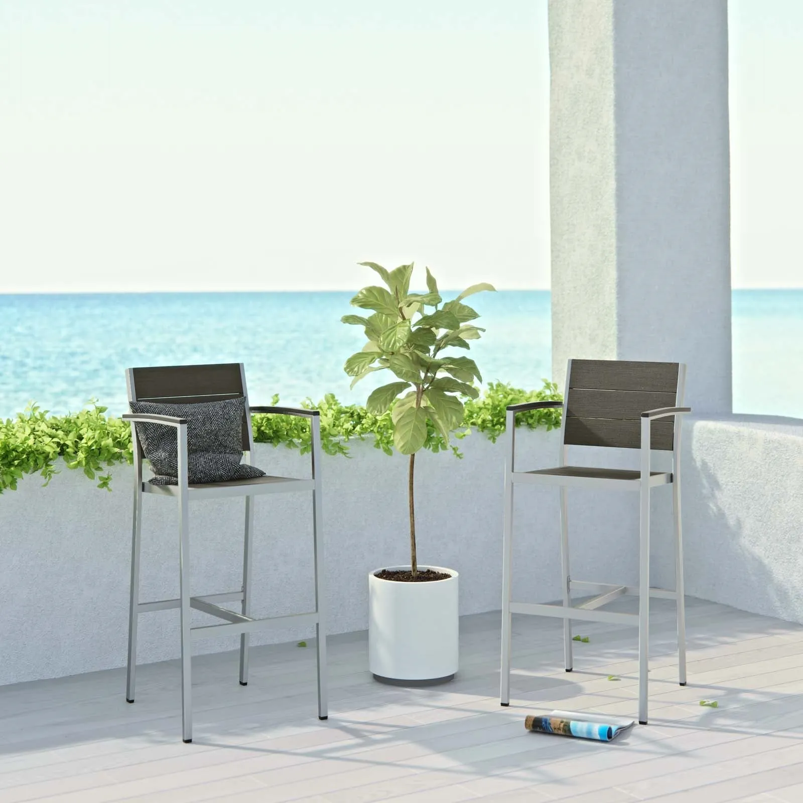 Shore Bar Stool Outdoor Patio Aluminum Set Of 2