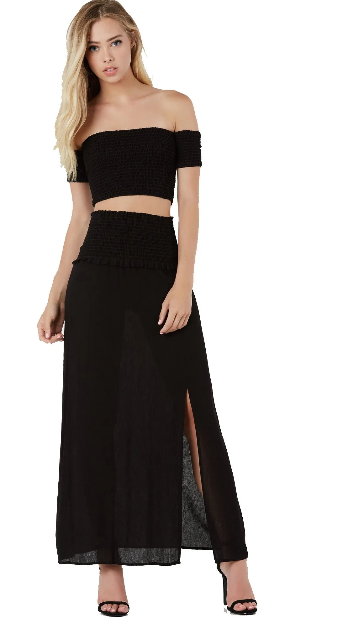 Short & Sweet Off Shoulder Crop Black