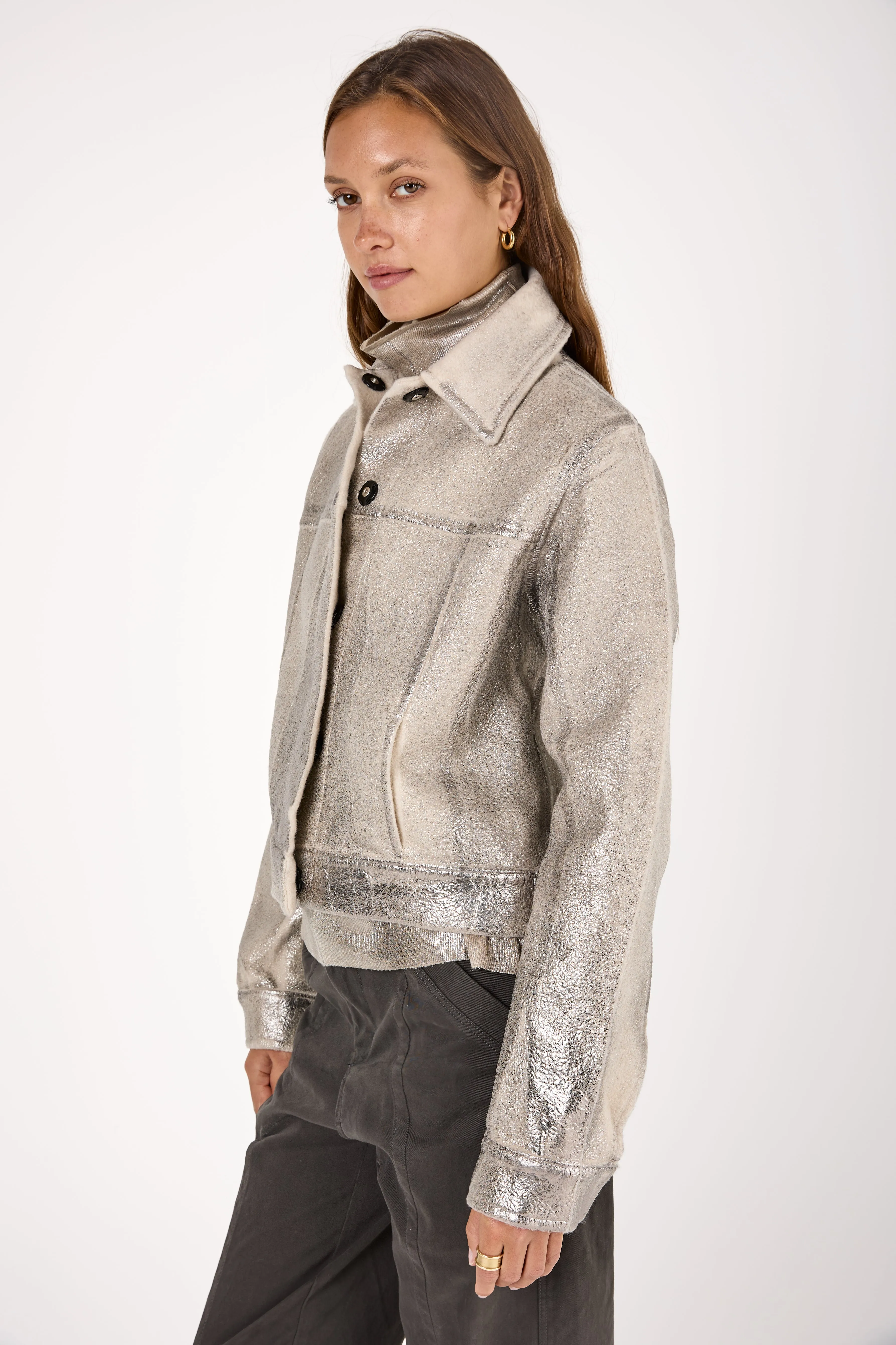 Short Cashmere Jacket with Lamination in Canna di Fucile