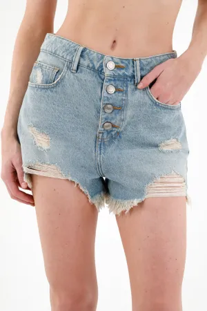 Short con ruedo desflecado azul para mujer