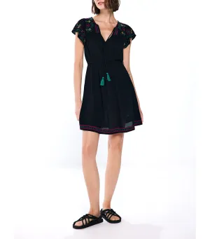 Short Dress with Embroidered Bamboo