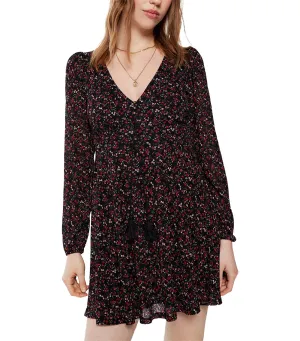 Short Flower Print Dress Black