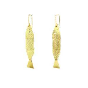 Short Golden Articulate Fish Earrings - Cynthia Nge