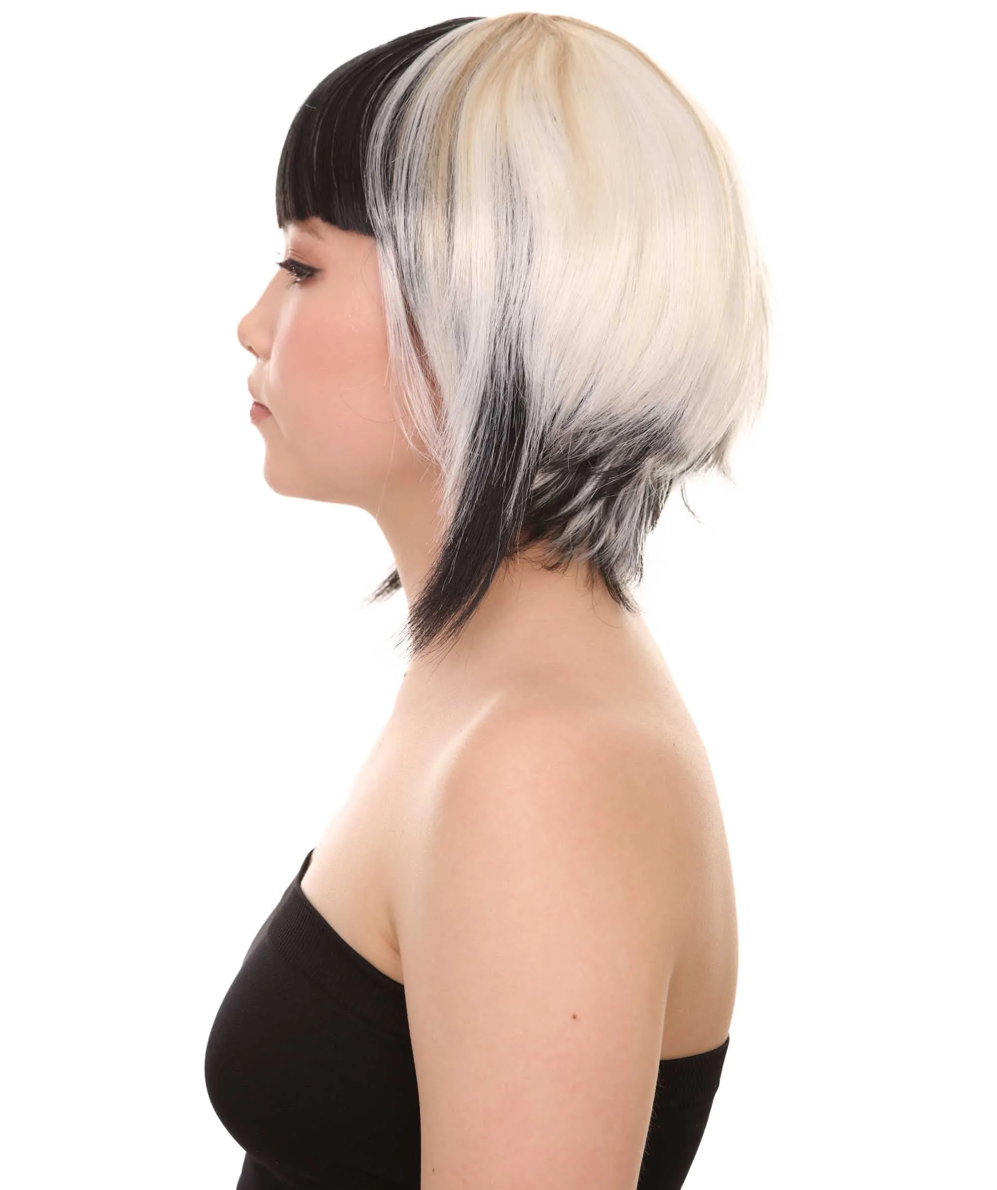 Short Mix Color Womens Wig | White Black Bob Wig | Premium Breathable Capless Cap