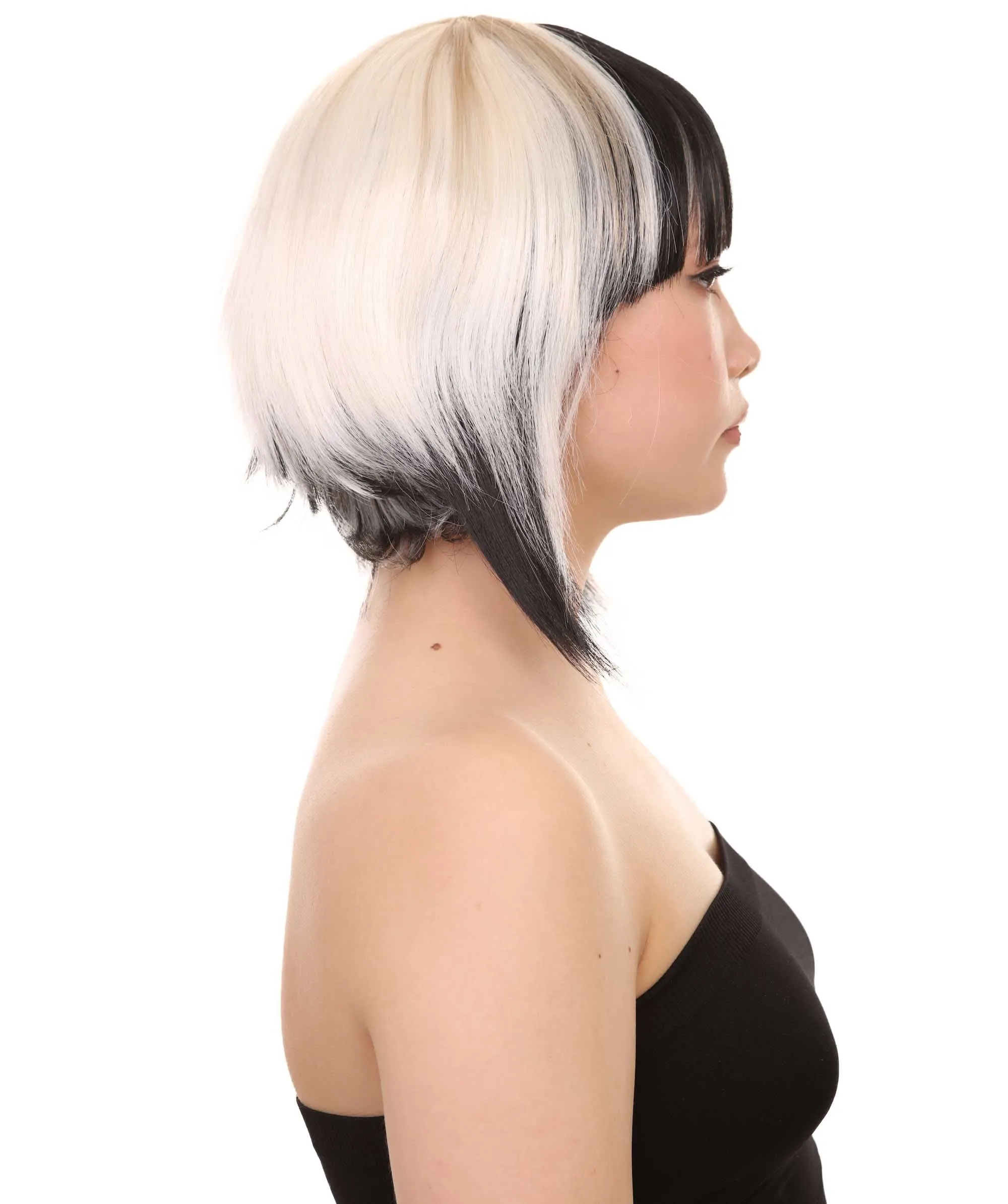 Short Mix Color Womens Wig | White Black Bob Wig | Premium Breathable Capless Cap