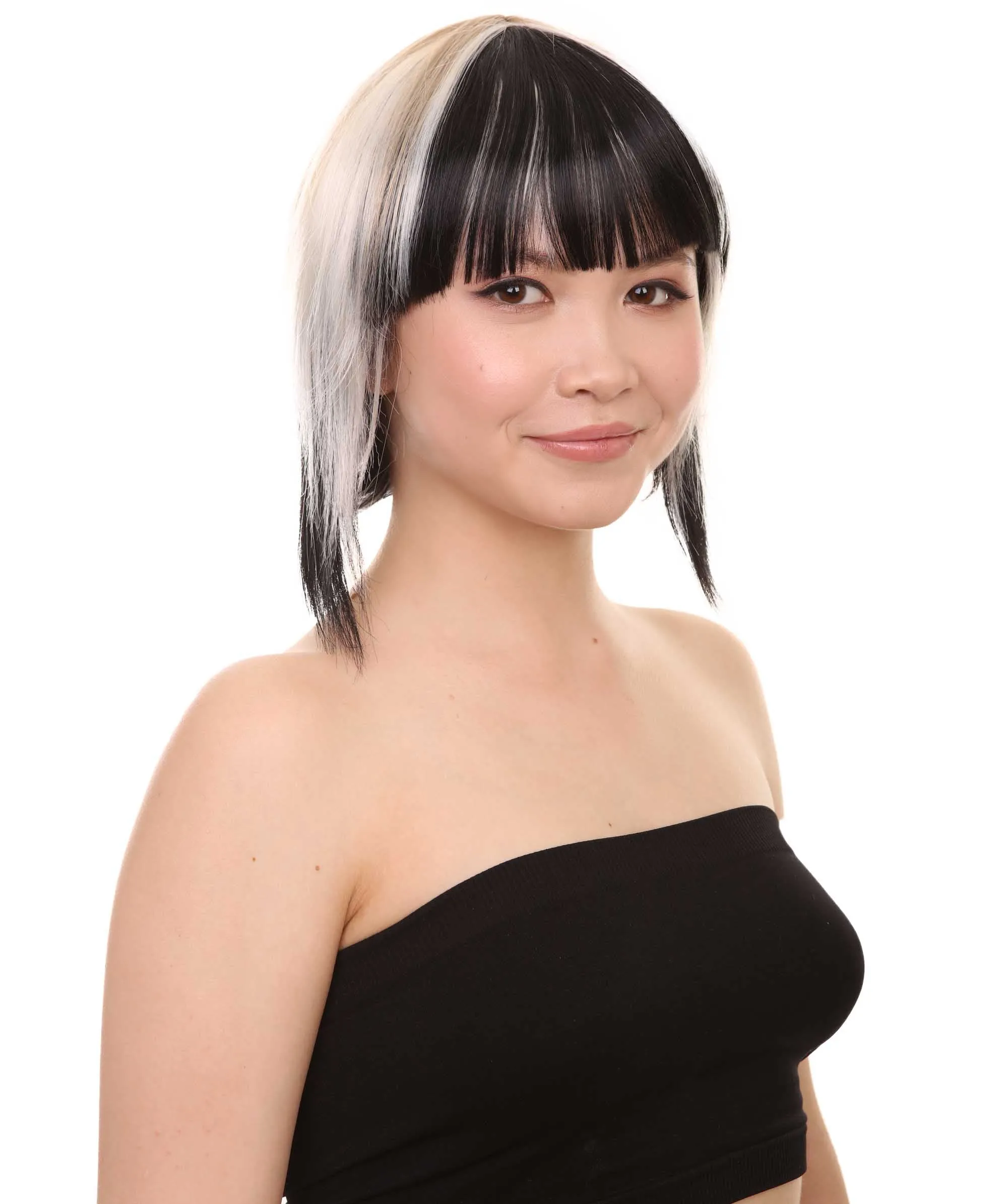 Short Mix Color Womens Wig | White Black Bob Wig | Premium Breathable Capless Cap