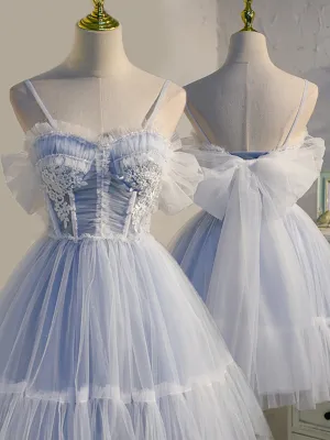 Short Off the Shoulder Light Blue Prom Dresses, Light Blue Formal Homecoming Dresses