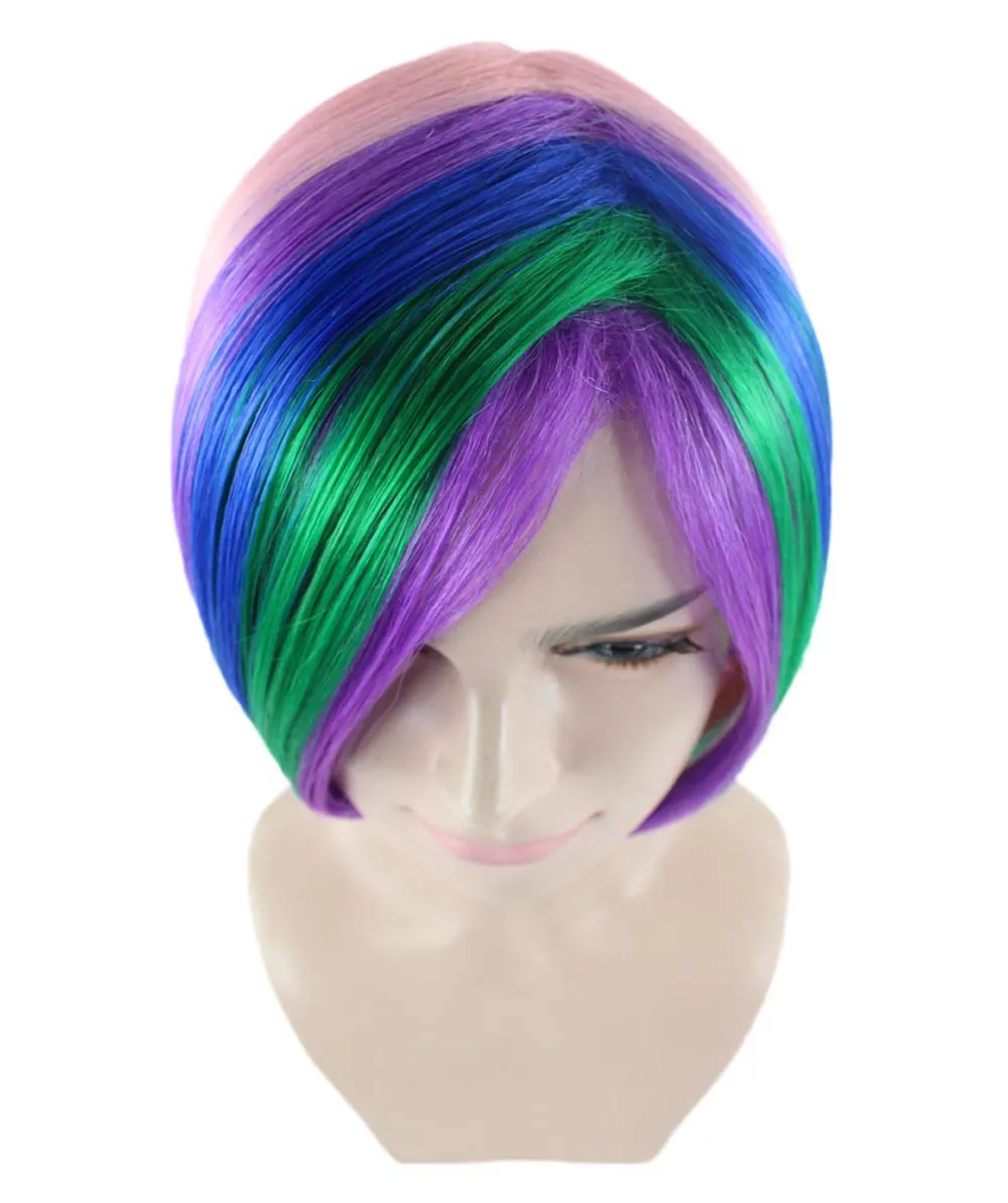 Short Rainbow Womens Wig | Bob Party Ready Fancy Cosplay Halloween Wig | Premium Breathable Capless Cap