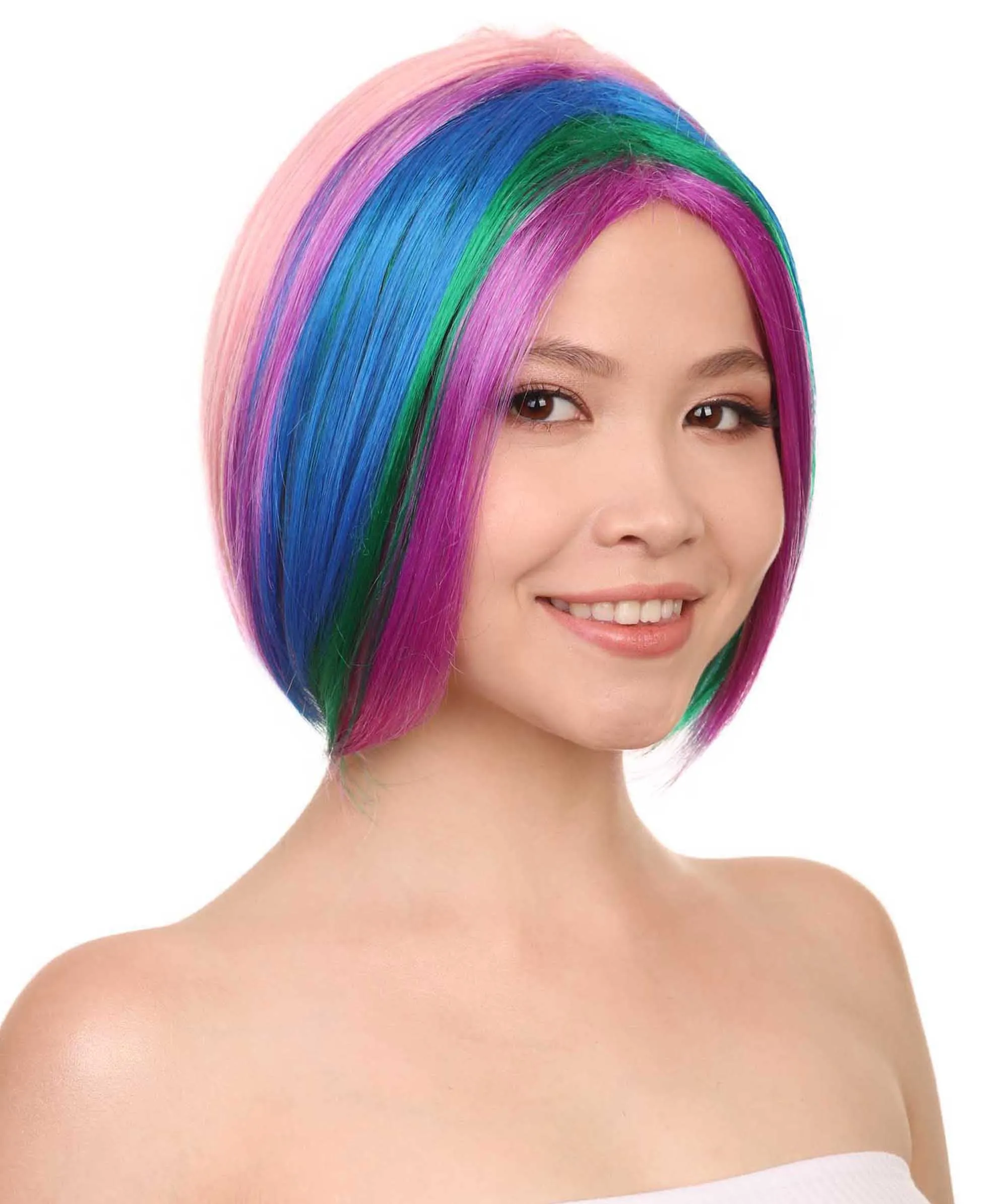 Short Rainbow Womens Wig | Bob Party Ready Fancy Cosplay Halloween Wig | Premium Breathable Capless Cap