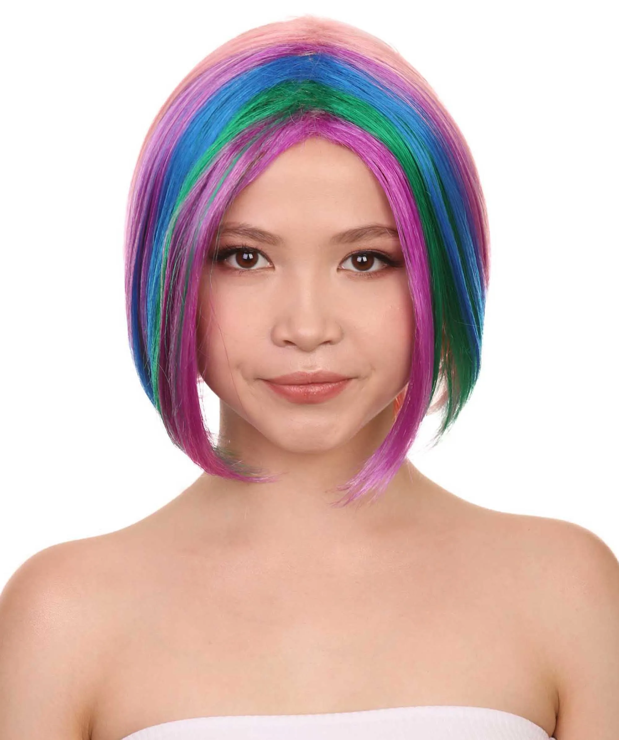 Short Rainbow Womens Wig | Bob Party Ready Fancy Cosplay Halloween Wig | Premium Breathable Capless Cap