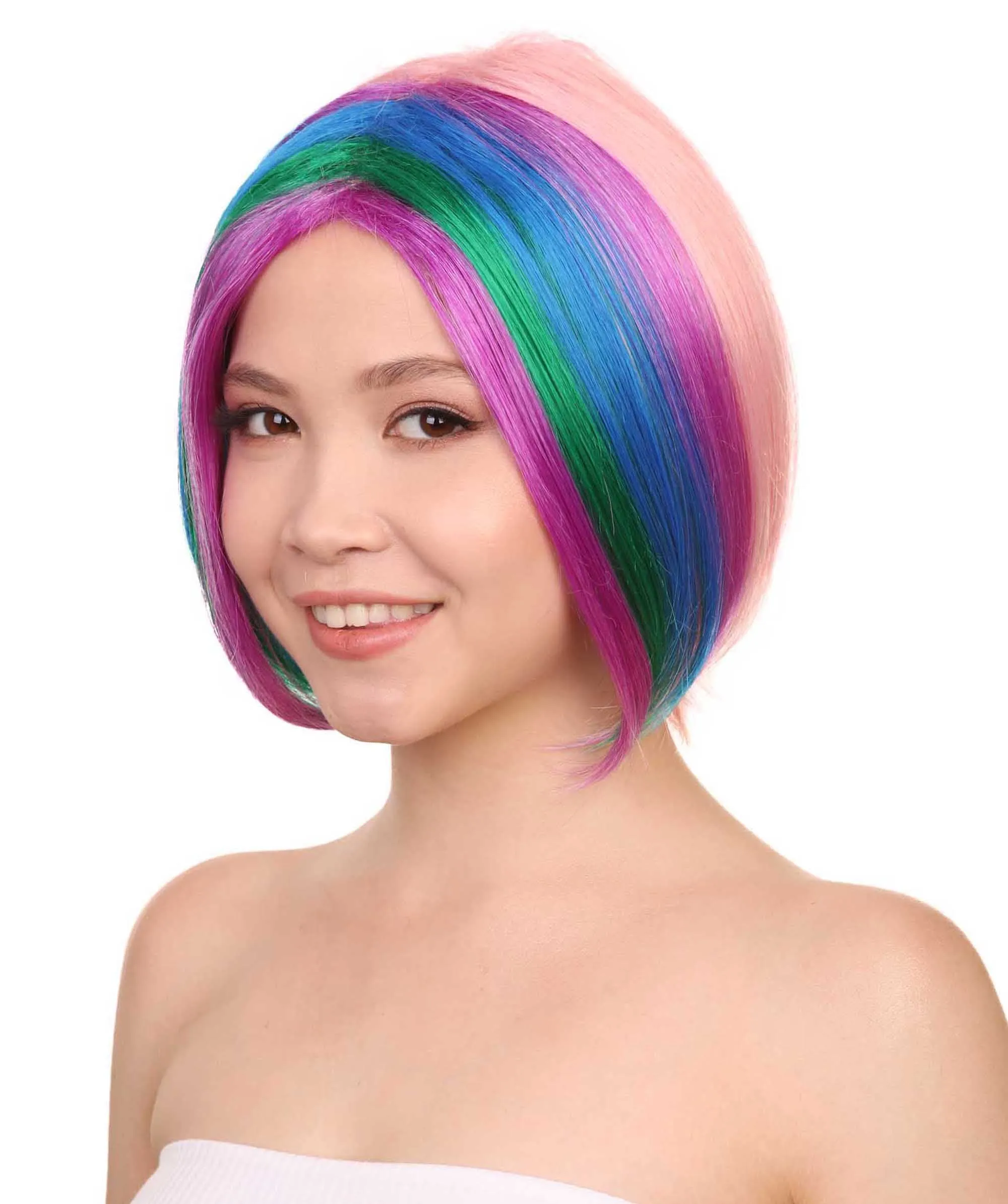 Short Rainbow Womens Wig | Bob Party Ready Fancy Cosplay Halloween Wig | Premium Breathable Capless Cap