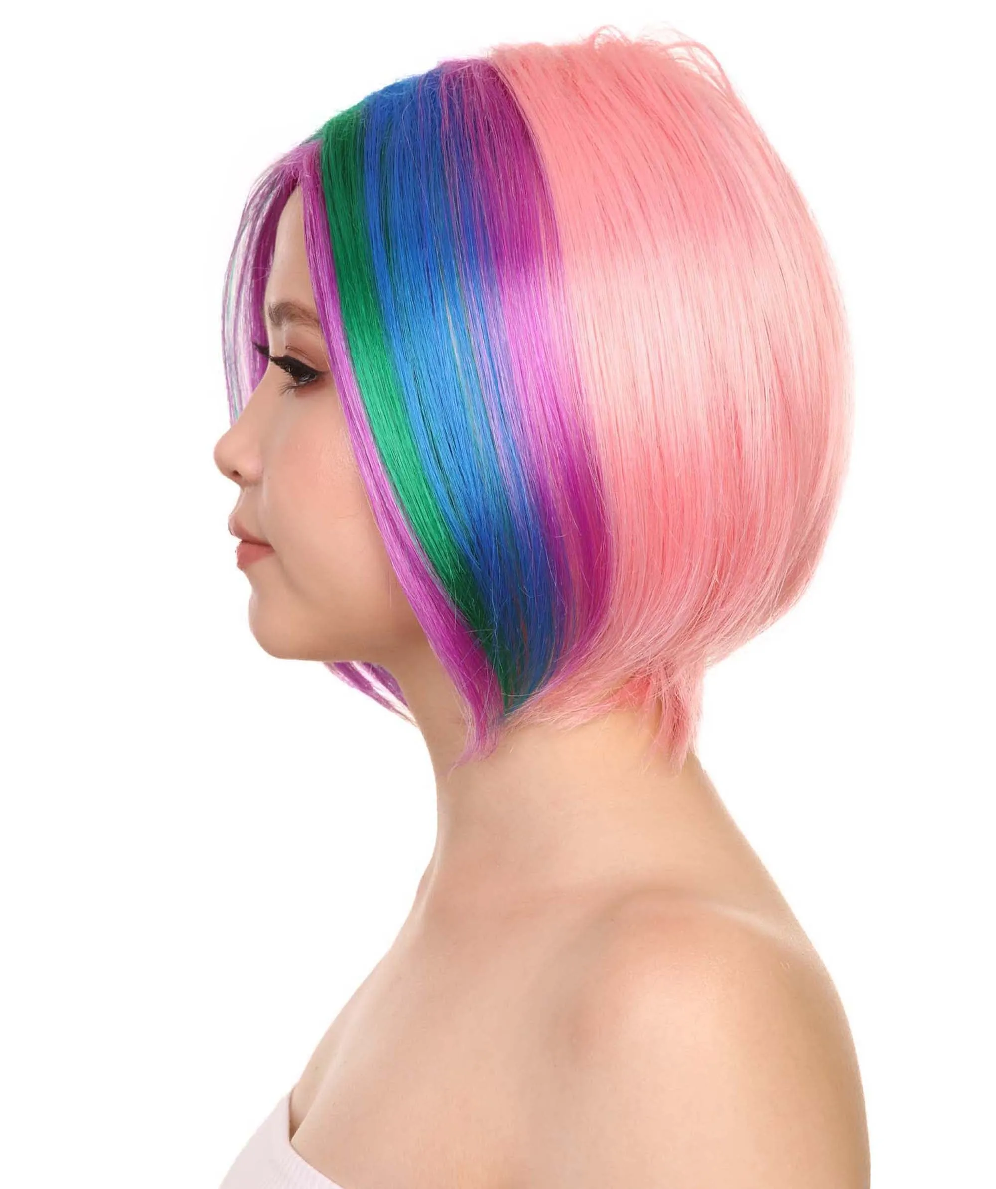 Short Rainbow Womens Wig | Bob Party Ready Fancy Cosplay Halloween Wig | Premium Breathable Capless Cap