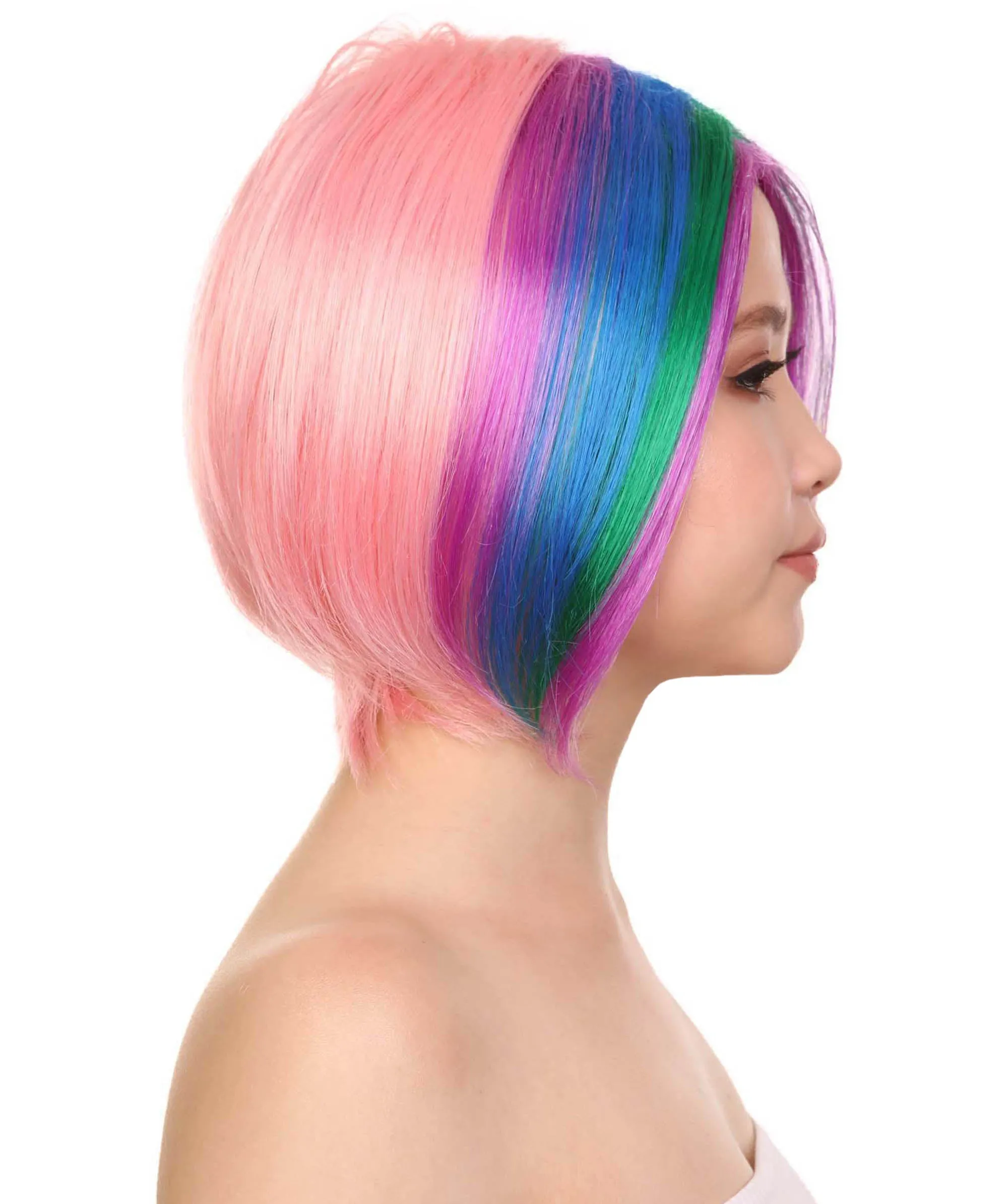 Short Rainbow Womens Wig | Bob Party Ready Fancy Cosplay Halloween Wig | Premium Breathable Capless Cap