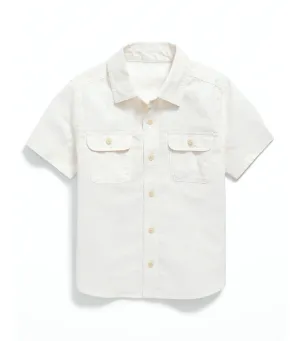 Short-Sleeve Linen-Blend Utility Pocket Shirt for Toddler Boys - Sea Salt