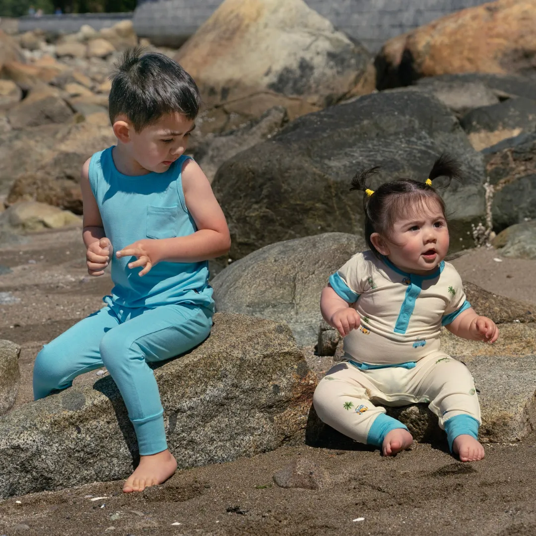 Short Sleeve Pocket Romper - Surfride (Electric Blue pocket)