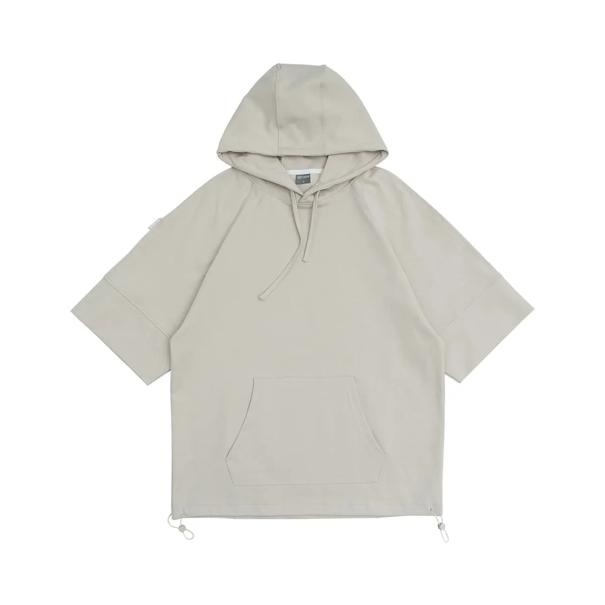 Short-sleeve Relaxed Fit Kangaroo Pocket Khaki Hooded Sweater