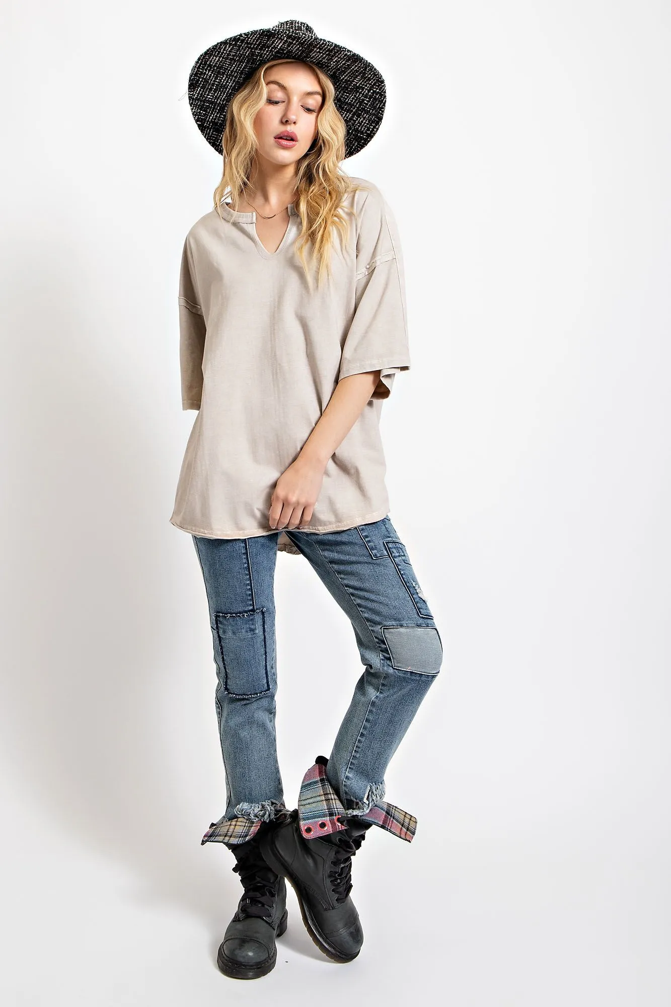 Short Sleeve Washed Cotton Jersey Oversized Top