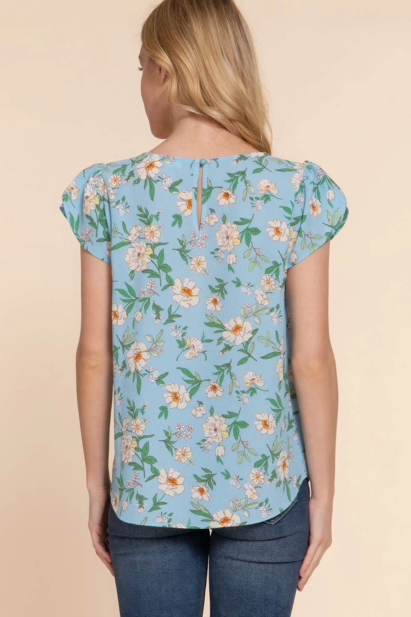 Short Tulip Slv Floral Print Woven Top