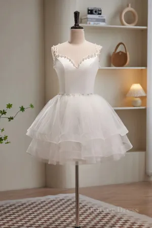 Short V Neck White Prom Dresses Short V Neck White Formal Homecoming Dresses