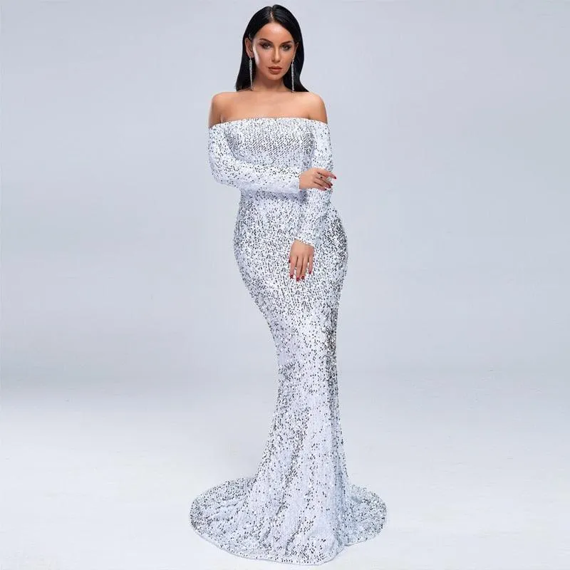 Shoulder Split Mermaid Sequins Dress