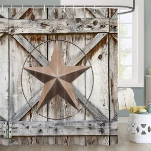 Shower Curtain, Western Texas Star Wooden Set, Farmhouse Barn 72x72 Inch