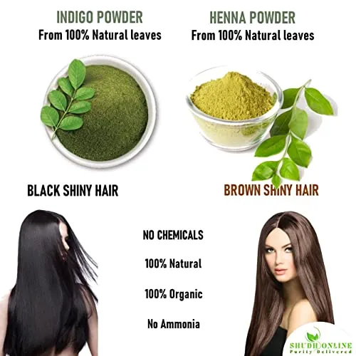 Shudh Online Indigo and Henna Powder Organic for Hair Colour (200 Grams each - 400 grams), Avuri and Mehandi, Neela Amari, Natural Mehndi, Neel Patti, Neelayamari, Neli Aku, cassia obovata