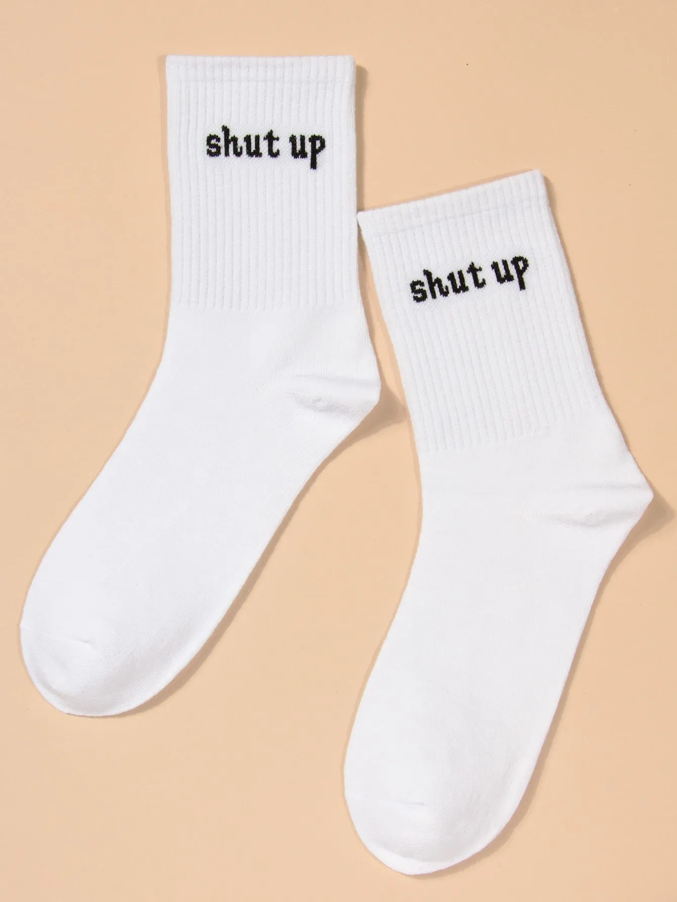 Shut Up White Crew Socks for Women Fun Socks Funky Socks Novelty Socks