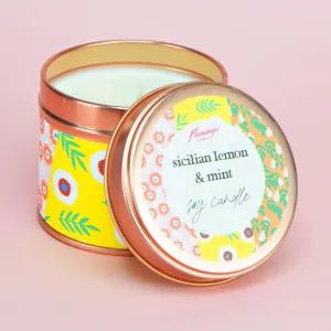 Sicilian Lemon & Mint Contrast Floral Print Rose Gold Tin Candle