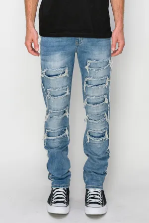 Side Raw Edge Rip & Repair Denim Jeans