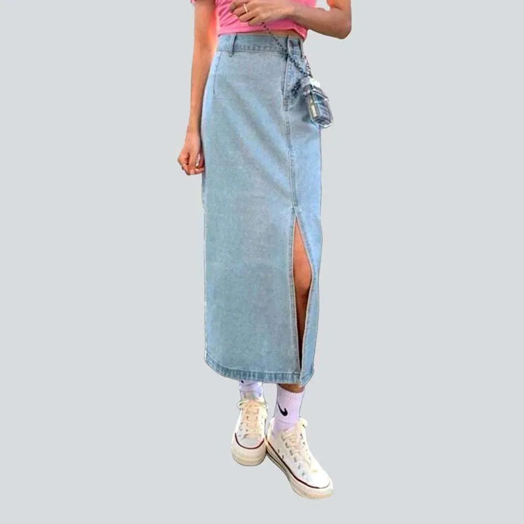 Side slit maxi jean skirt