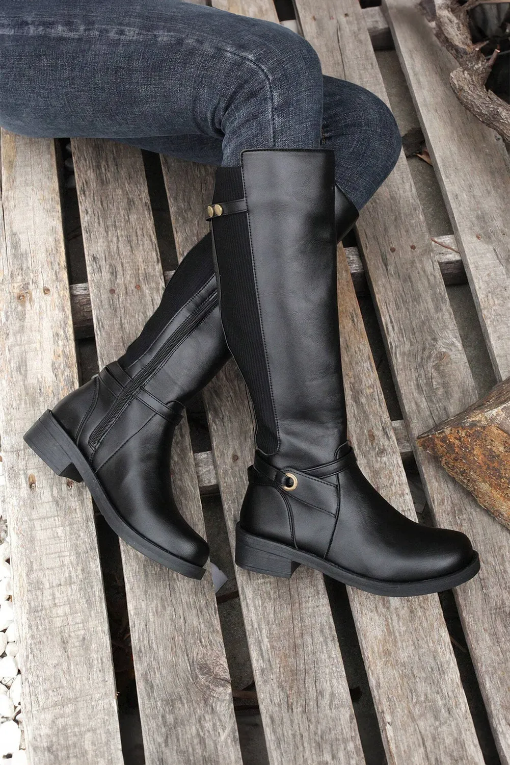 Side Zipper Knee High Chunky Low Heel Boots