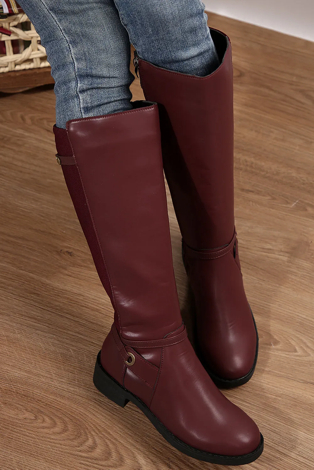 Side Zipper Knee High Chunky Low Heel Boots