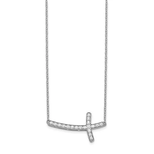 Sideways Diamond Cross Necklace in 14Kt White Gold