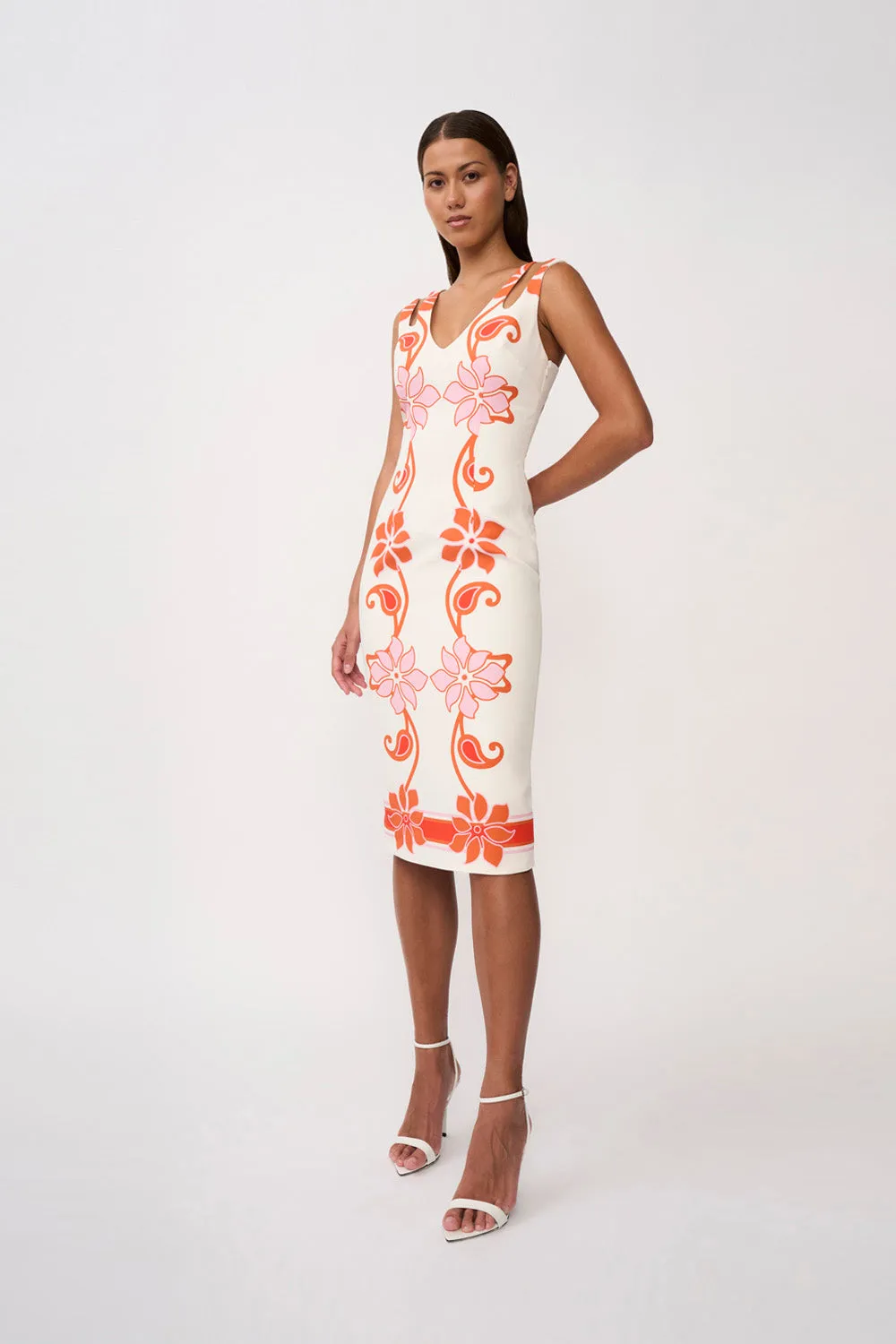 Sierra Paradiso Shift Midi Dress- Pink Red Orange