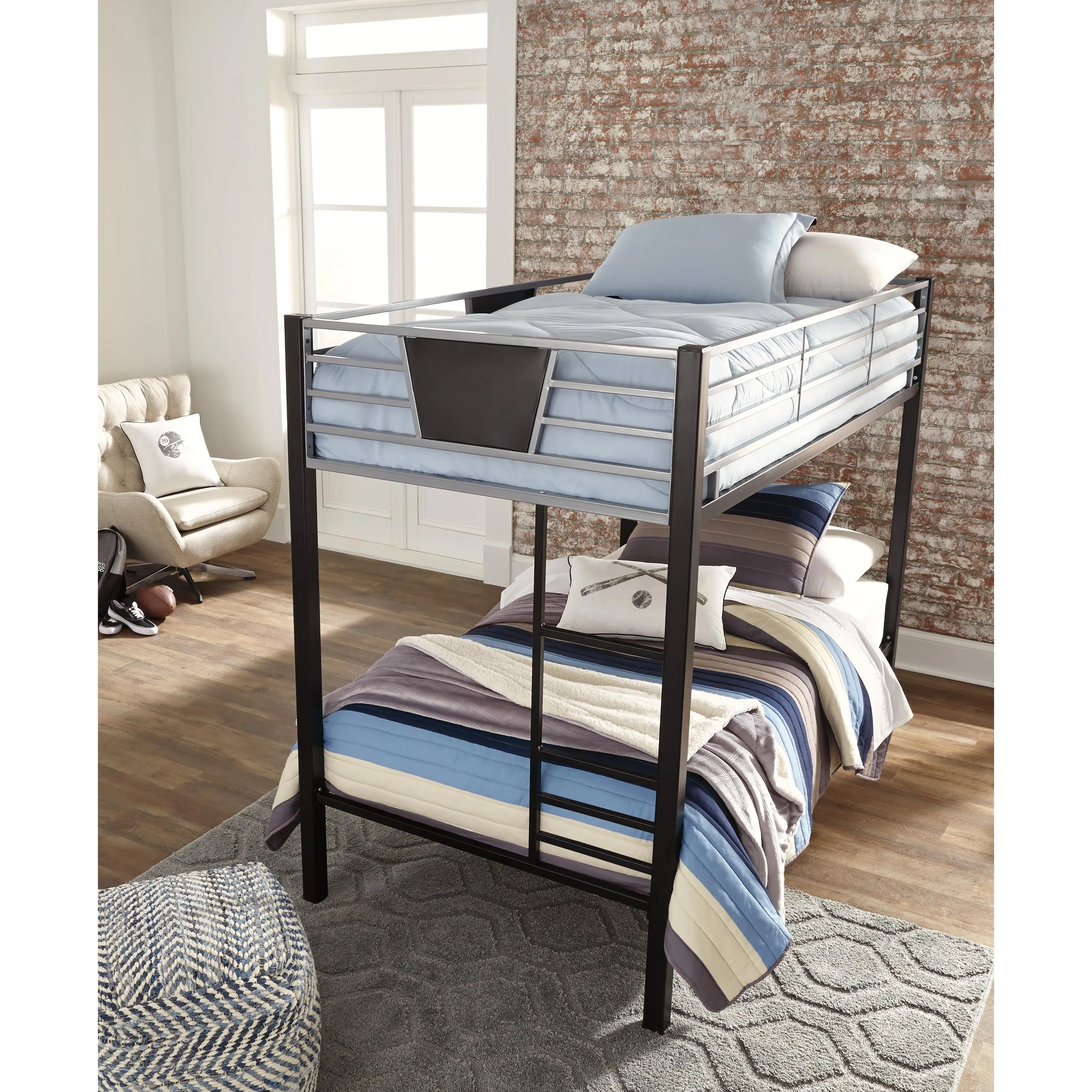 Signature Design by Ashley Dinsmore B106B8 Twin over Twin Bunk Bed with 2 Mattresses