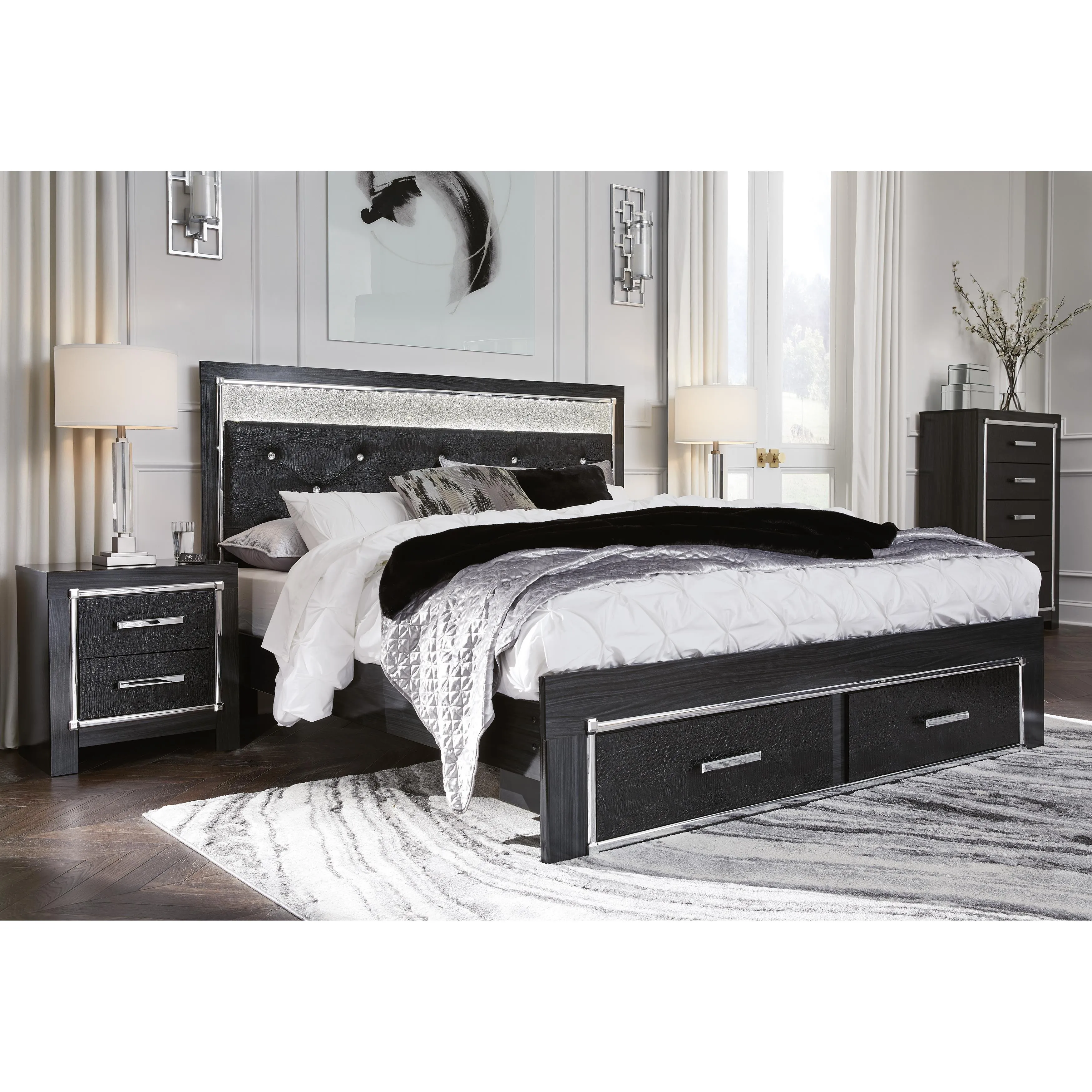 Signature Design by Ashley Kaydell King Upholstered Panel Bed with Storage B1420-158/B1420-56S/B1420-97