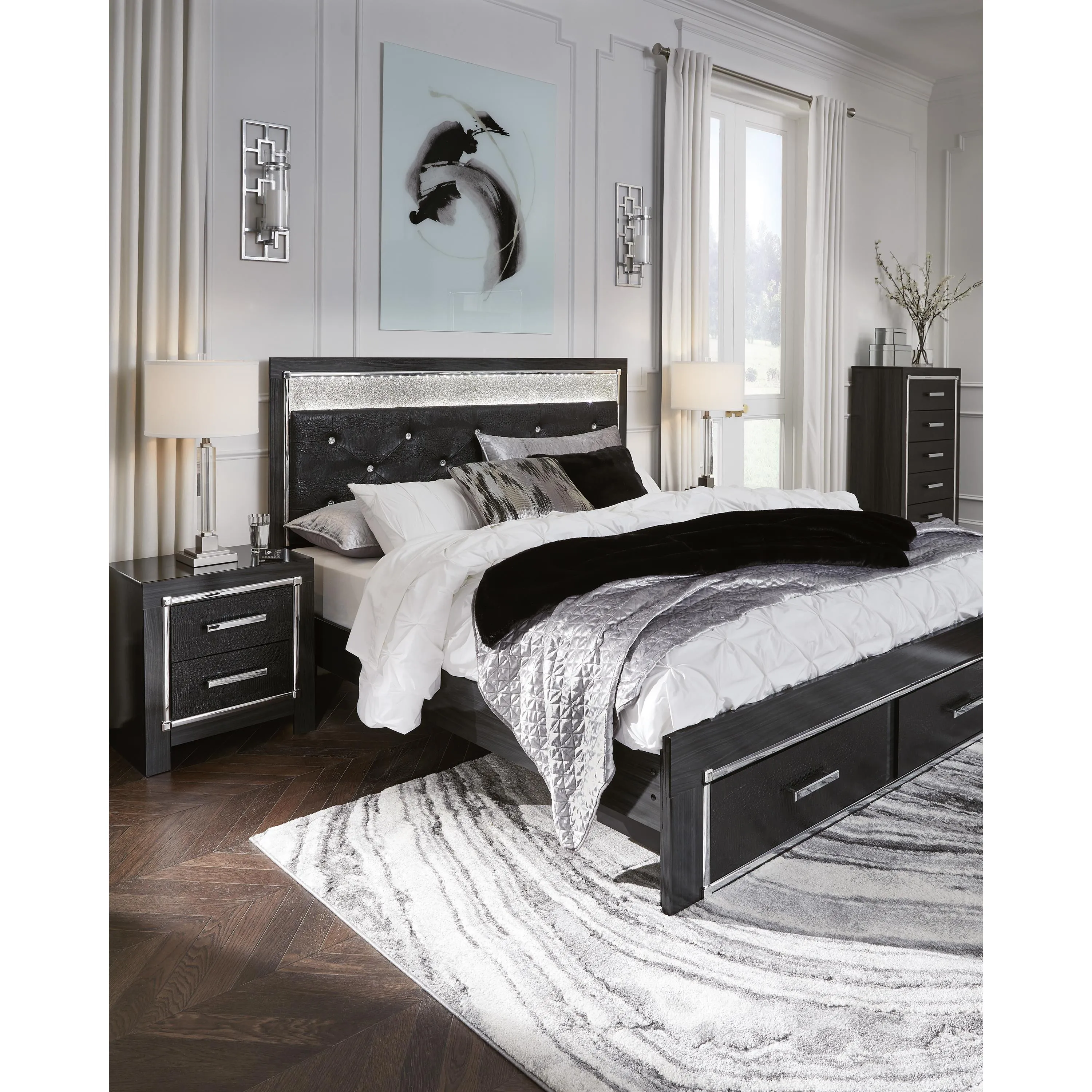 Signature Design by Ashley Kaydell King Upholstered Panel Bed with Storage B1420-158/B1420-56S/B1420-97