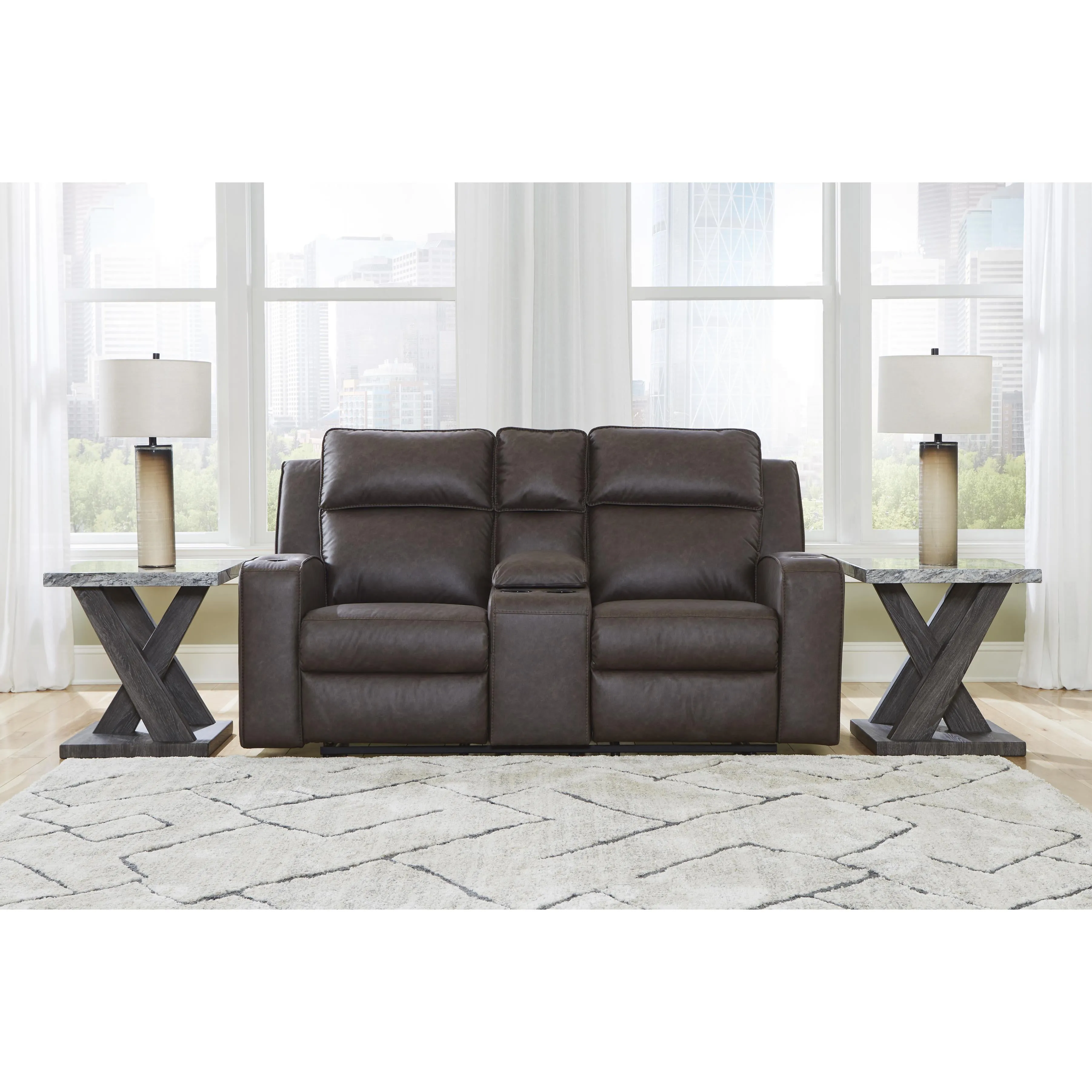 Signature Design by Ashley Lavenhorne Reclining Leather Look Loveseat with Console 6330694