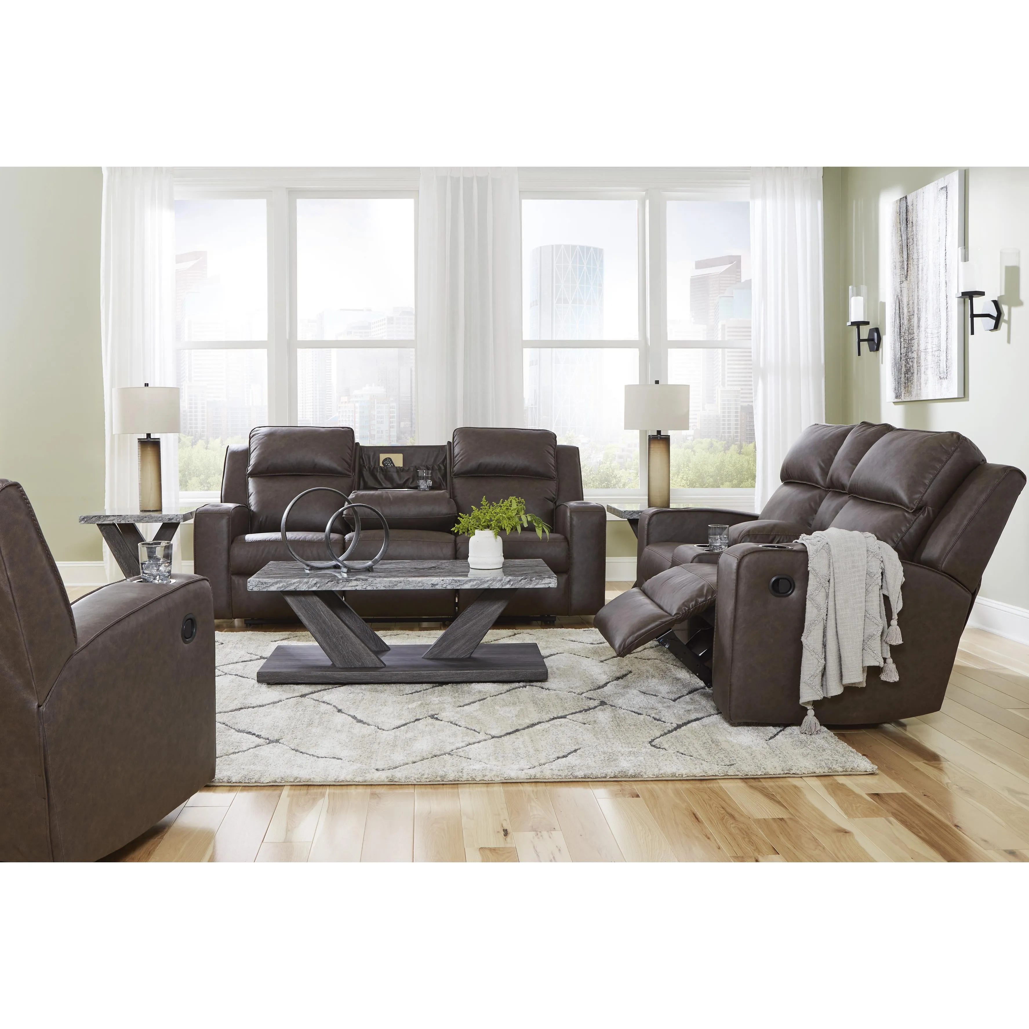 Signature Design by Ashley Lavenhorne Reclining Leather Look Loveseat with Console 6330694