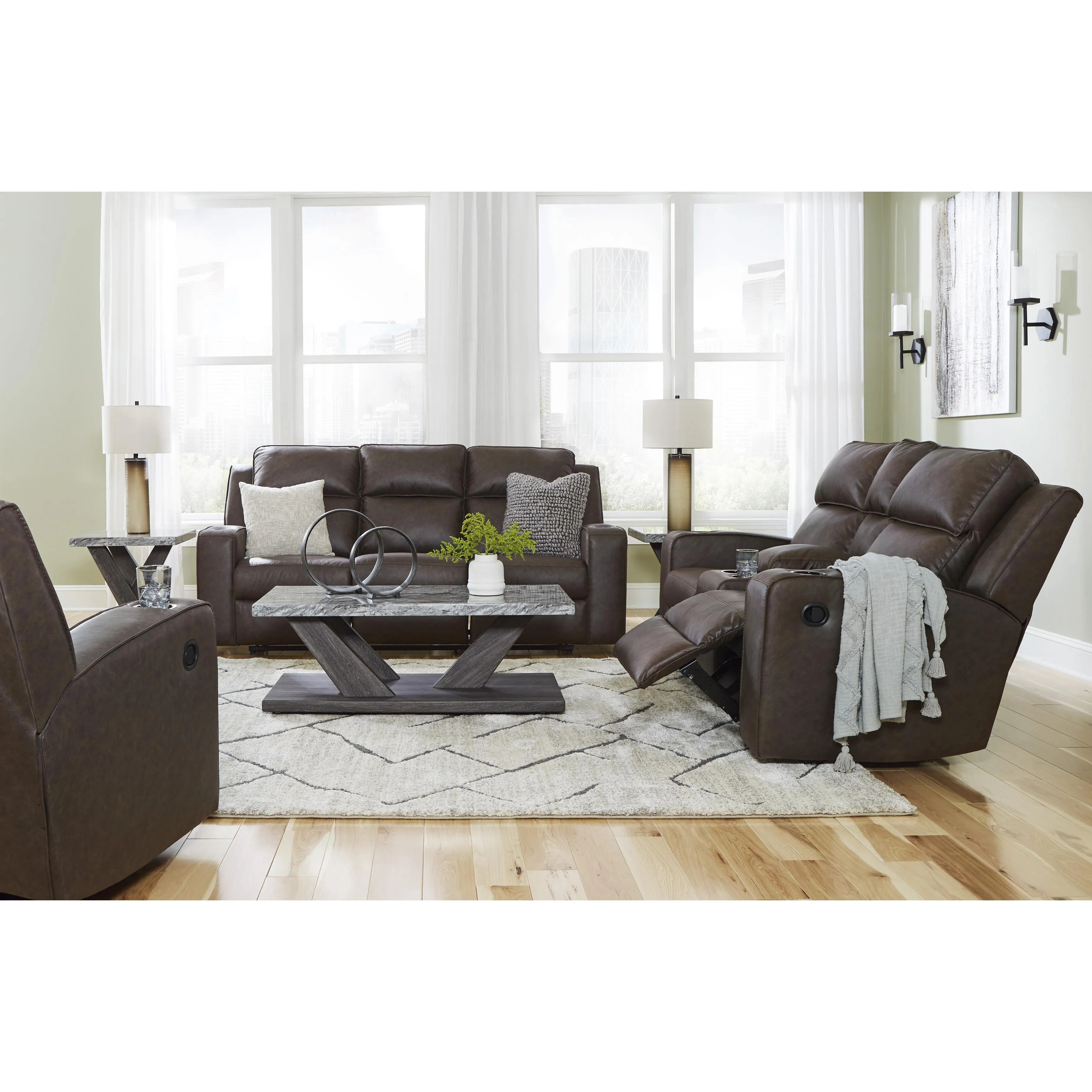 Signature Design by Ashley Lavenhorne Reclining Leather Look Loveseat with Console 6330694