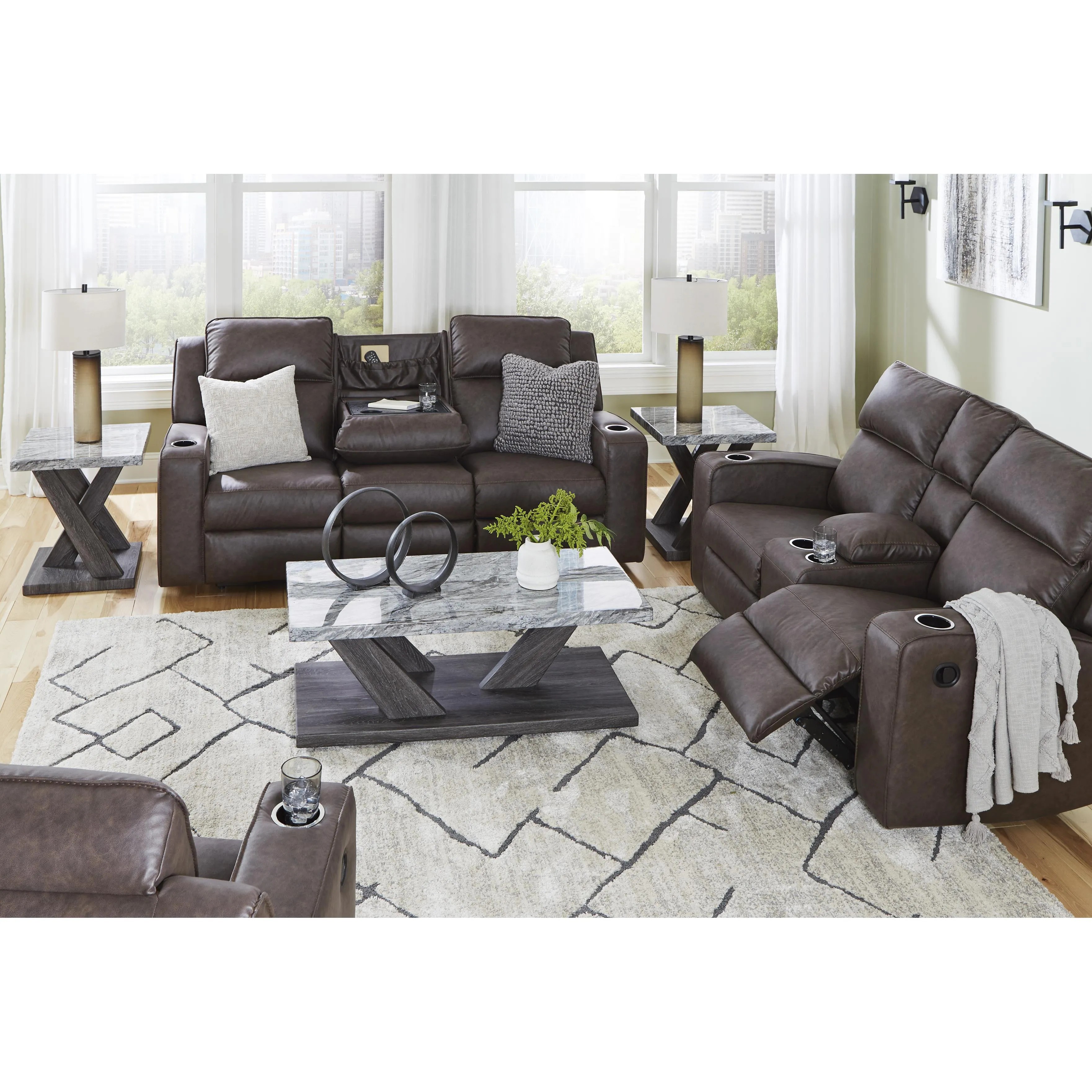 Signature Design by Ashley Lavenhorne Reclining Leather Look Loveseat with Console 6330694