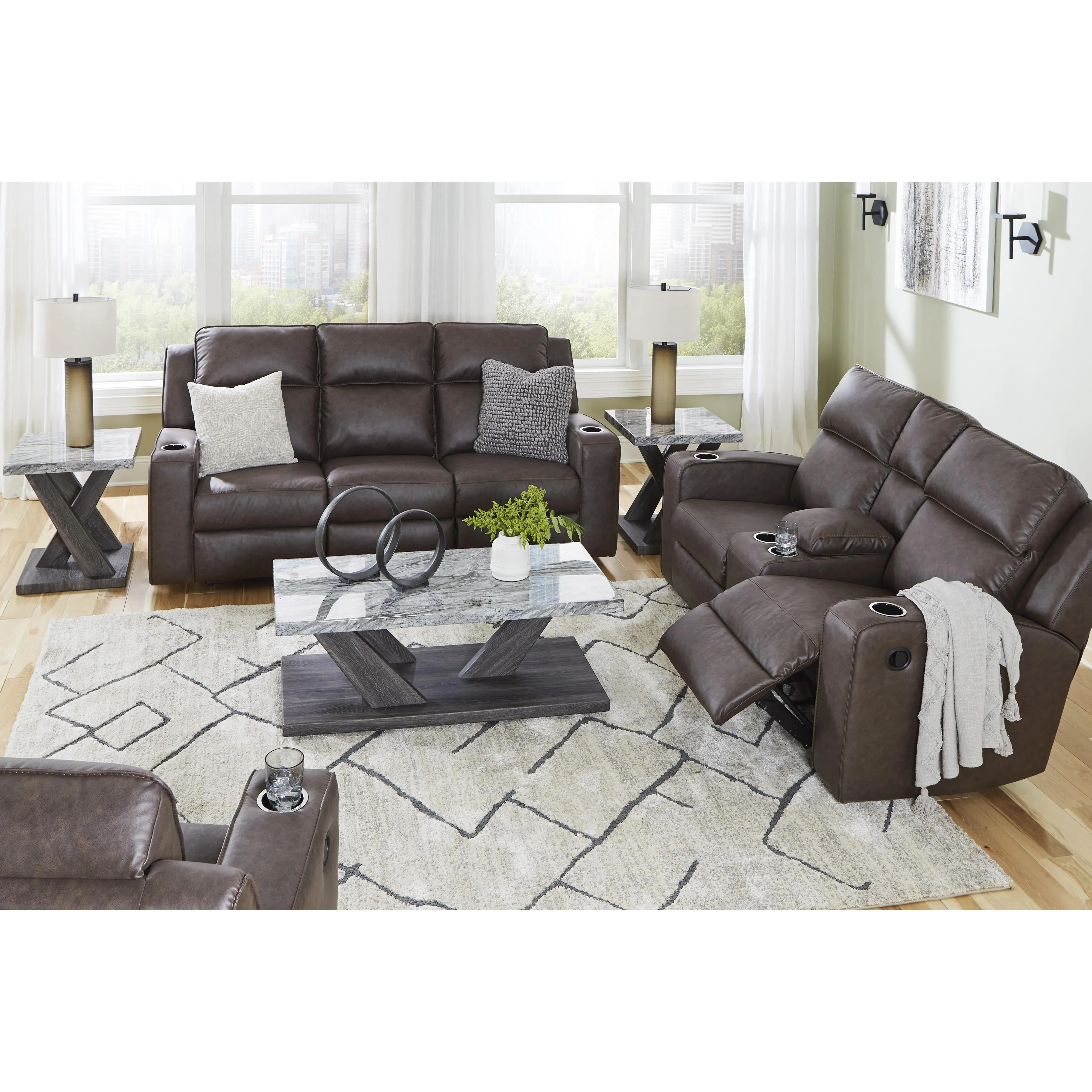 Signature Design by Ashley Lavenhorne Reclining Leather Look Loveseat with Console 6330694