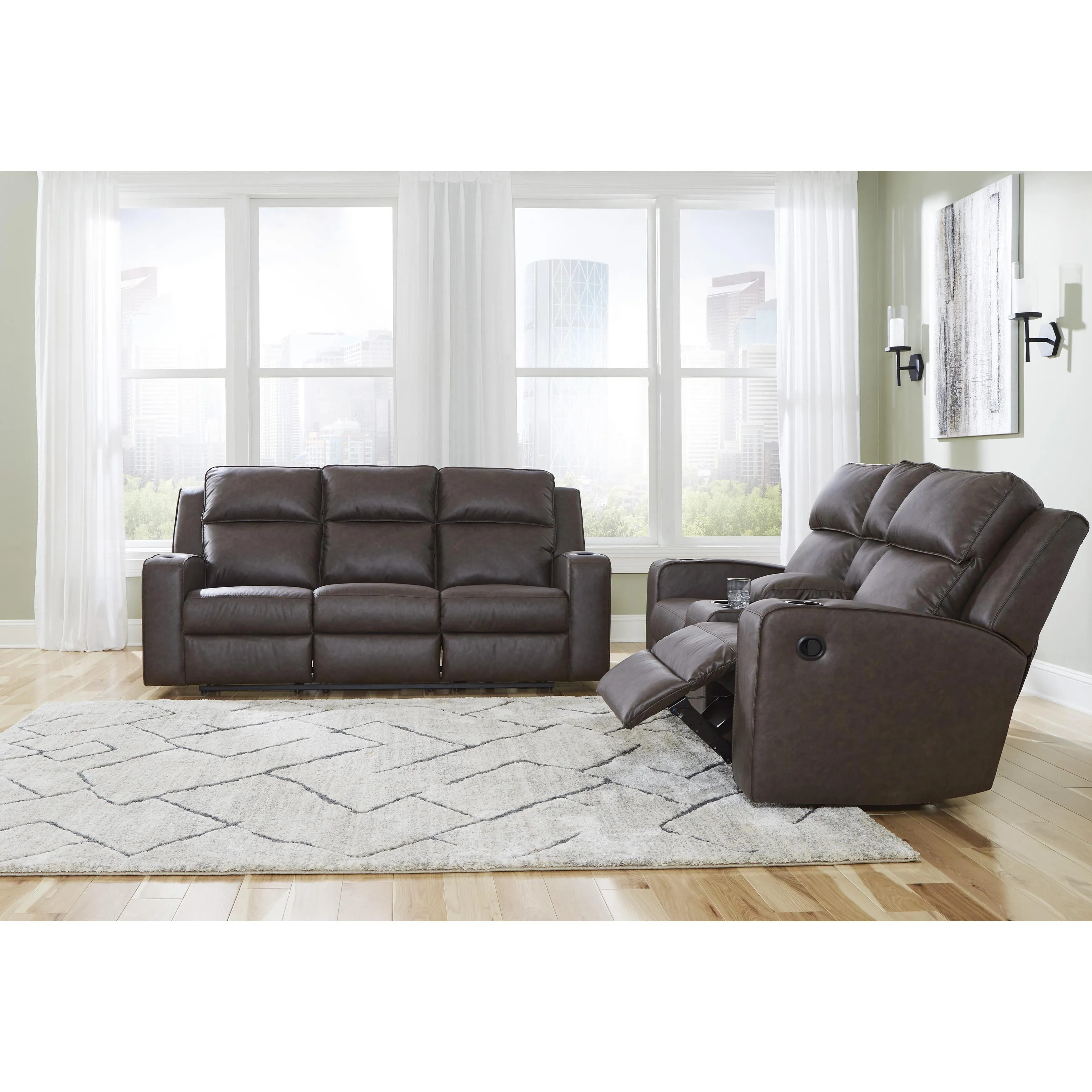 Signature Design by Ashley Lavenhorne Reclining Leather Look Loveseat with Console 6330694