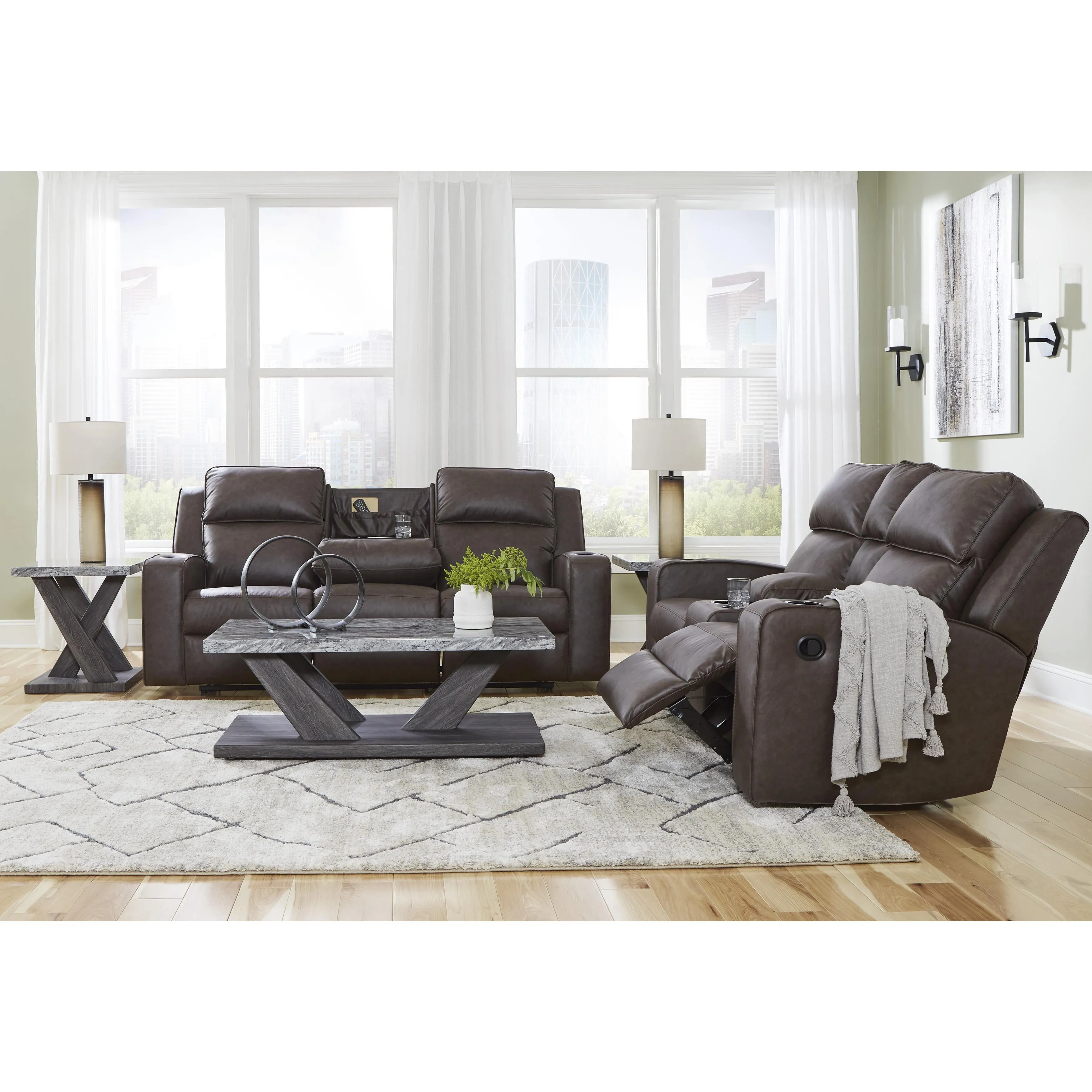 Signature Design by Ashley Lavenhorne Reclining Leather Look Loveseat with Console 6330694